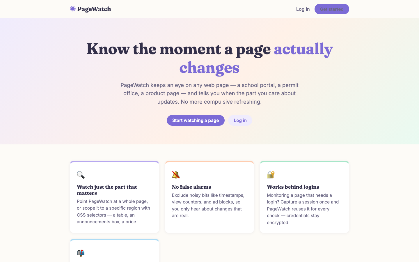 PageWatch marketing homepage